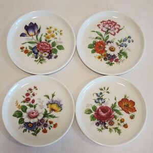 Vintage Furstenberg West Germany Floral Porcelain Coasters Dupping Plates Set 4
